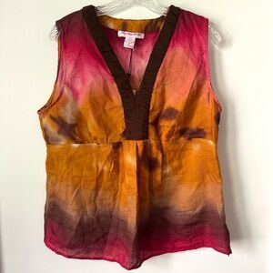 Colorful Linen Tank Top Womens XL Ombre Boho‎ Earthy Y2K Babydoll Beachy Hippie